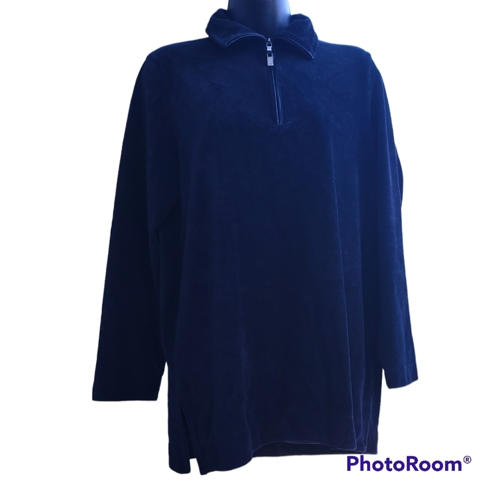 Liz Claiborne Corduroy Velvet Navy Zip Long Sleeve Medium PTP 22" - Picture 3 of 7
